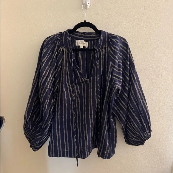 Daughters of India Striped Sapphire Poet Blouse in Size XSmall (Never Been Worn)